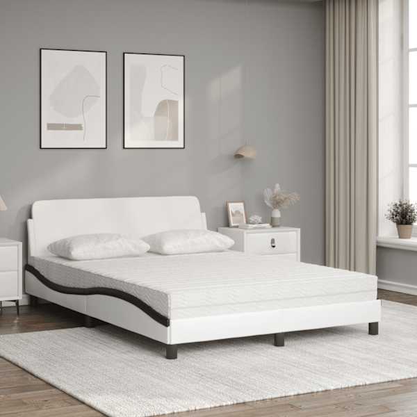 Voodiraam koos poroloonmadratsiga, valge ja must, 140 × 190 cm, kunstnahk — mudel 3208403