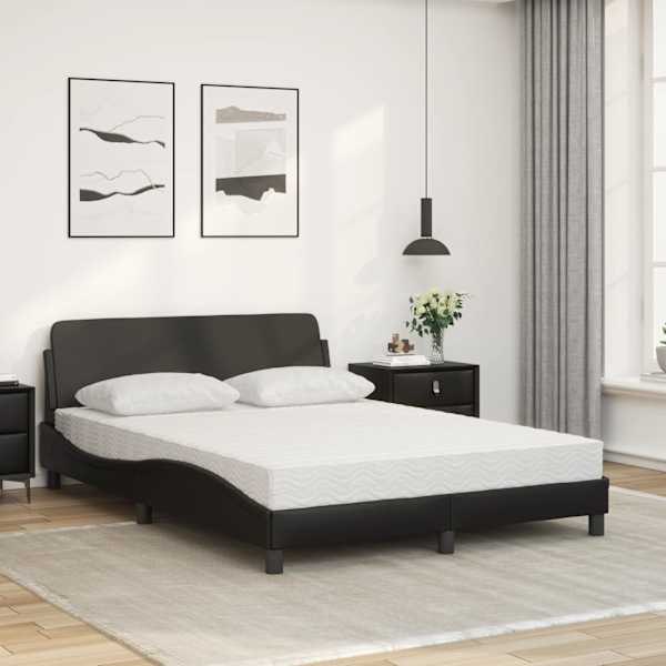 Voodiraam koos poroloonmadratsiga, must, 140 × 200 cm, kunstnahk — mudel 3208417