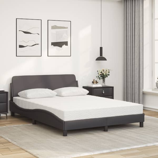 Voodiraam koos poroloonmadratsiga, hall, 140 × 200 cm, kunstnahk — mudel 3208420