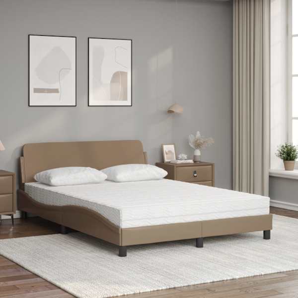 Voodiraam koos poroloonmadratsiga, cappuccino, 140 × 200 cm, kunstnahk — mudel 3208421