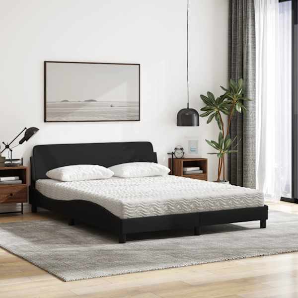 Voodiraam koos poroloonmadratsiga, must, 160 × 200 cm, kangas — mudel 3208426