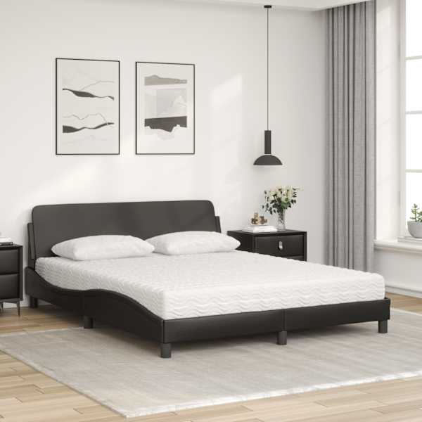 Voodiraam koos poroloonmadratsiga, must, 160 × 200 cm, kunstnahk — mudel 3208437
