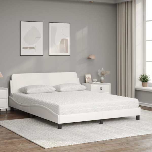 Voodiraam koos poroloonmadratsiga, valge, 160 × 200 cm, kunstnahk — mudel 3208438