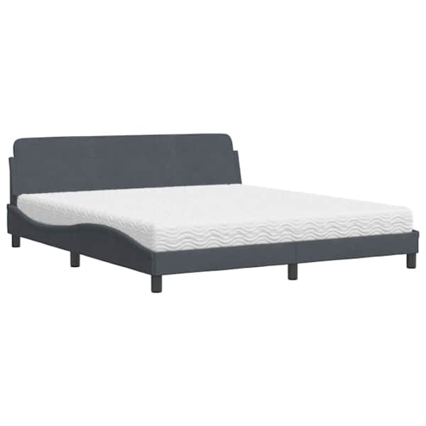 Voodiraam koos poroloonmadratsiga, tumehall, 180 × 200 cm, samet — mudel 3208452