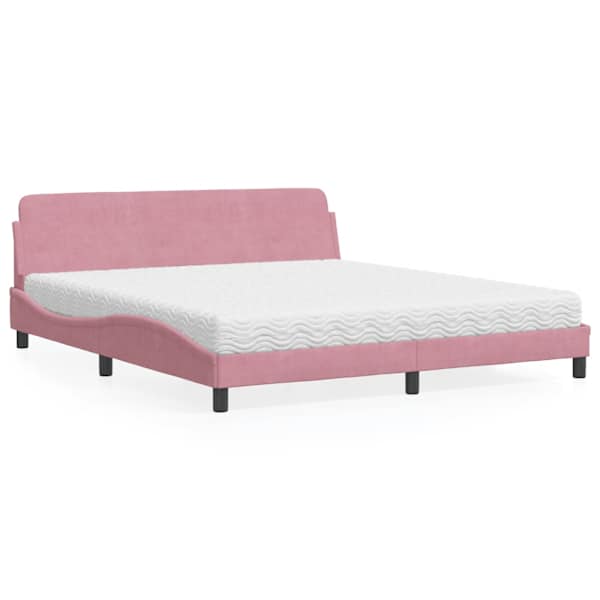 Voodiraam koos poroloonmadratsiga, roosa, 180 × 200 cm, samet — mudel 3208456