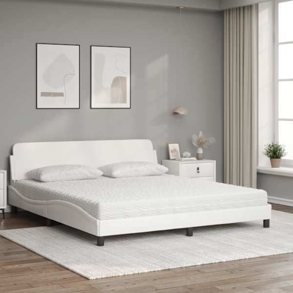 Voodiraam koos poroloonmadratsiga, valge, 180 × 200 cm, kunstnahk — mudel 3208458