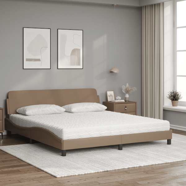 Voodiraam koos poroloonmadratsiga, cappuccino, 180 × 200 cm, kunstnahk — mudel 3208461