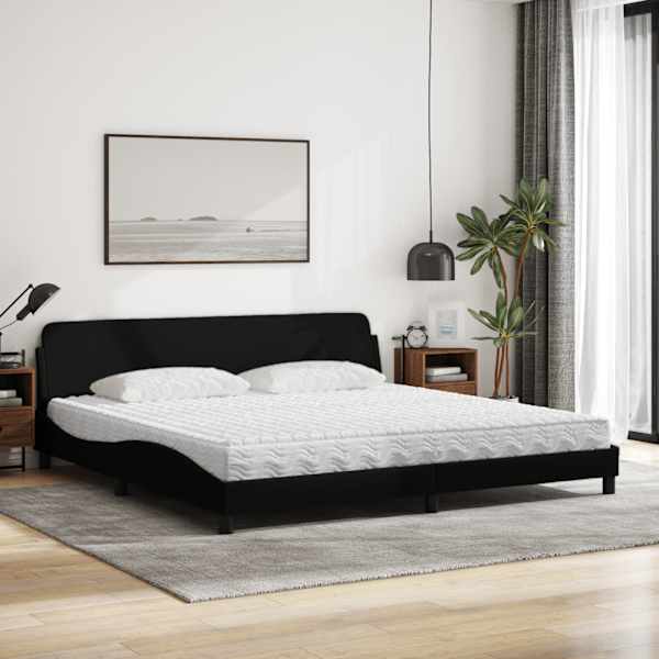 Voodiraam koos poroloonmadratsiga, must, 200 × 200 cm, kangas — mudel 3208466