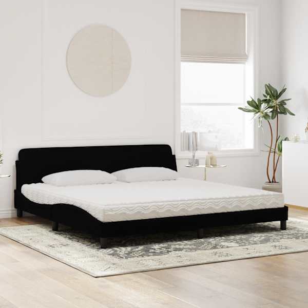 Voodiraam koos poroloonmadratsiga, must, 200 × 200 cm, samet — mudel 3208473
