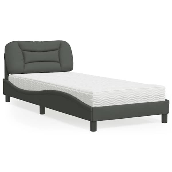 Voodiraam koos poroloonmadratsiga, tumehall, 90 × 200 cm, kangas — mudel 3208507