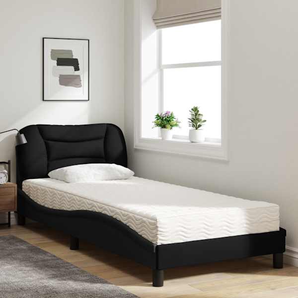 Voodiraam koos poroloonmadratsiga, must, 90 × 200 cm, kangas — mudel 3208508