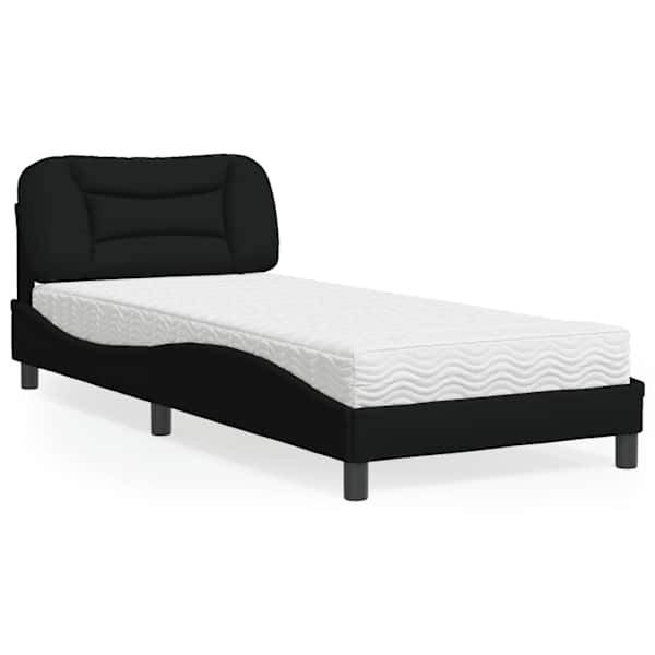 Voodiraam koos poroloonmadratsiga, must, 90 × 200 cm, kangas — mudel 3208508