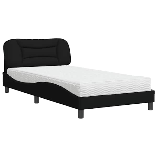 Voodiraam koos poroloonmadratsiga, must, 100 × 200 cm, kangas — mudel 3208515