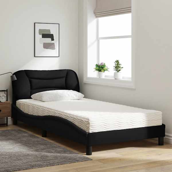 Voodiraam koos poroloonmadratsiga, must, 100 × 200 cm, kangas — mudel 3208515
