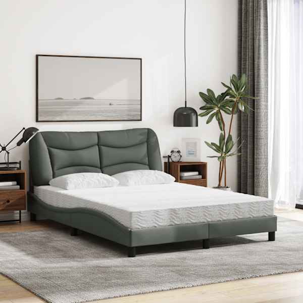 Voodiraam koos poroloonmadratsiga, tumehall, 140 × 190 cm, kangas — mudel 3208528