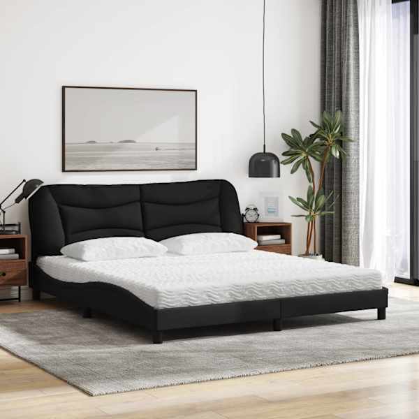 Voodiraam koos poroloonmadratsiga, must, 180 × 200 cm, kangas — mudel 3208550