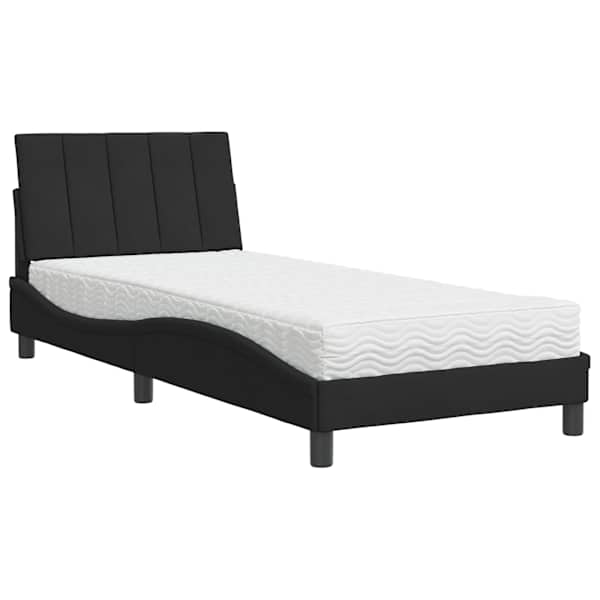 Voodiraam koos poroloonmadratsiga, must, 90 × 190 cm, samet — mudel 3208570