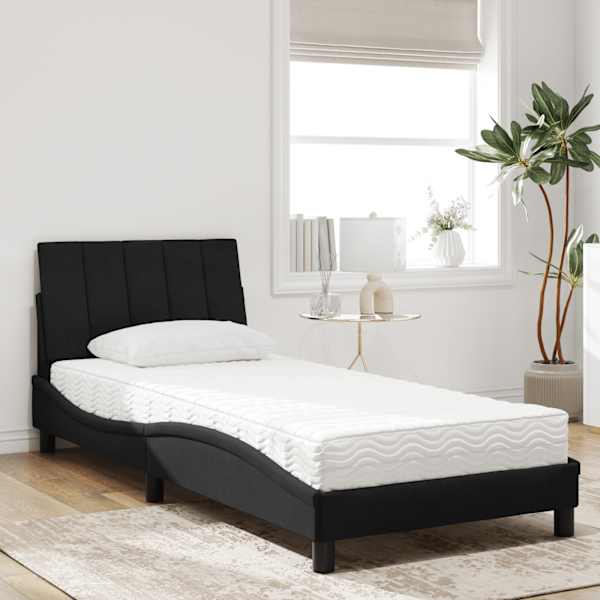 Voodiraam koos poroloonmadratsiga, must, 90 × 190 cm, samet — mudel 3208570