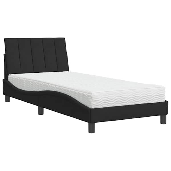 Voodiraam koos poroloonmadratsiga, must, 90 × 200 cm, samet — mudel 3208576