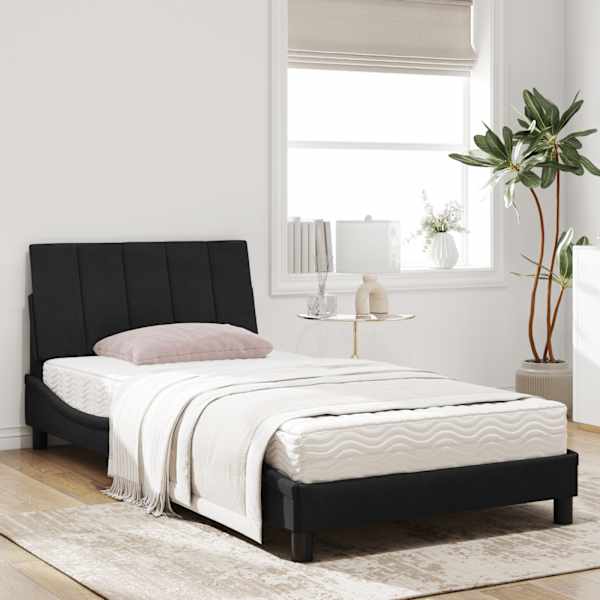 Voodiraam koos poroloonmadratsiga, must, 100 × 200 cm, samet — mudel 3208582