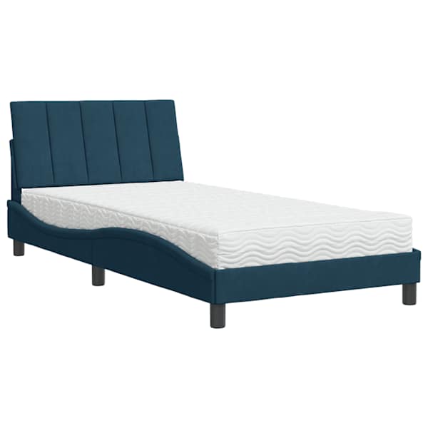Voodiraam koos poroloonmadratsiga, sinine, 100 × 200 cm, samet — mudel 3208584