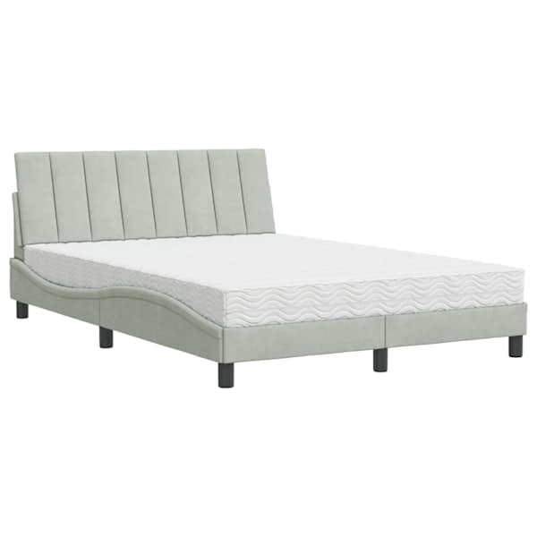 Voodiraam koos poroloonmadratsiga, helehall, 140 × 190 cm, samet — mudel 3208592