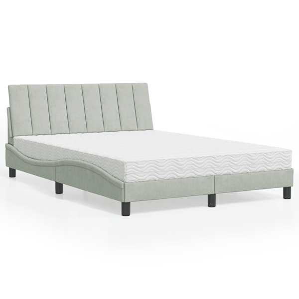 Voodiraam koos poroloonmadratsiga, helehall, 140 × 190 cm, samet — mudel 3208592