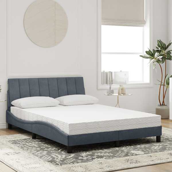 Voodiraam koos poroloonmadratsiga, tumehall, 140 × 190 cm, samet — mudel 3208593