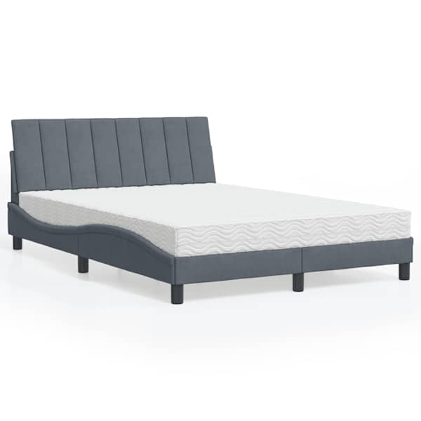 Voodiraam koos poroloonmadratsiga, tumehall, 140 × 190 cm, samet — mudel 3208593