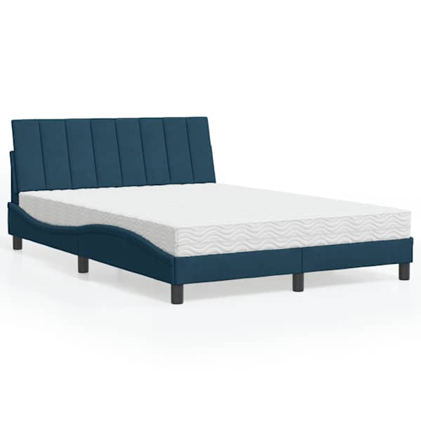 Voodiraam koos poroloonmadratsiga, sinine, 140 × 190 cm, samet — mudel 3208596
