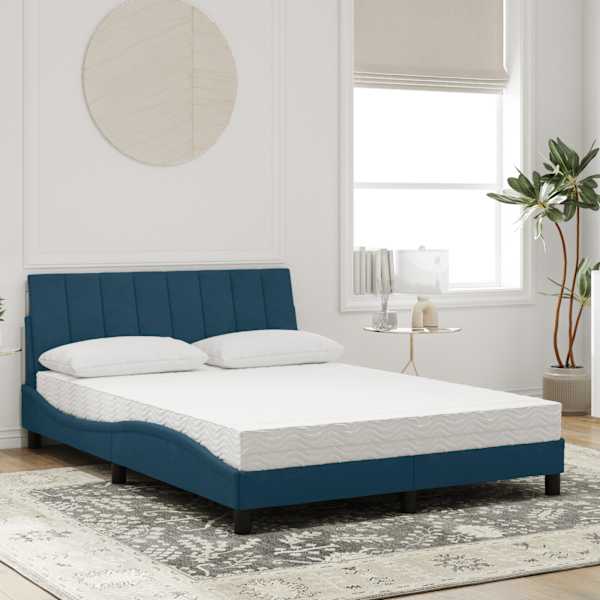 Voodiraam koos poroloonmadratsiga, sinine, 140 × 190 cm, samet — mudel 3208596