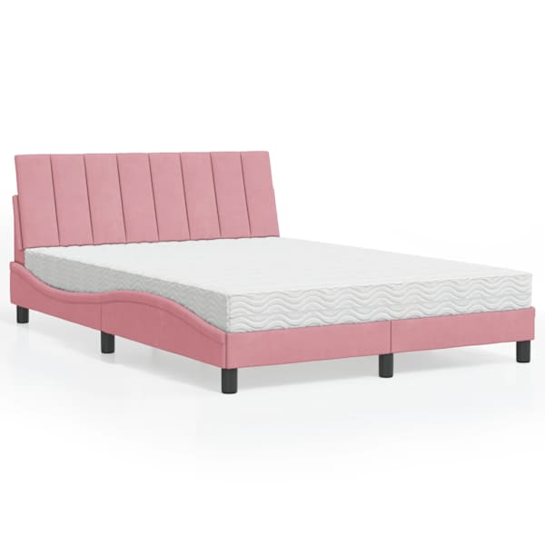 Voodiraam koos poroloonmadratsiga, roosa, 140 × 190 cm, samet — mudel 3208597