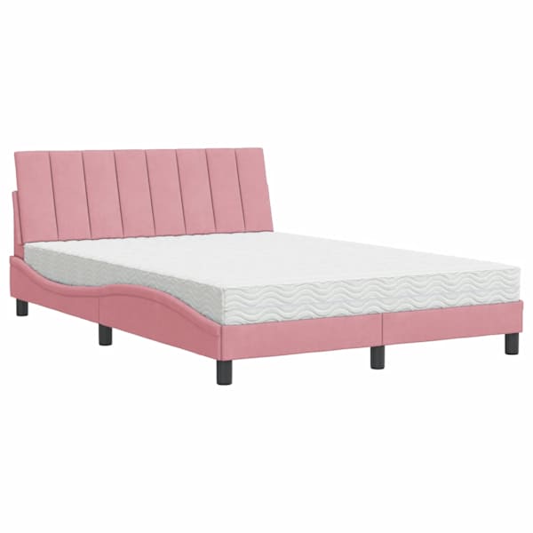 Voodiraam koos poroloonmadratsiga, roosa, 140 × 200 cm, samet — mudel 3208603