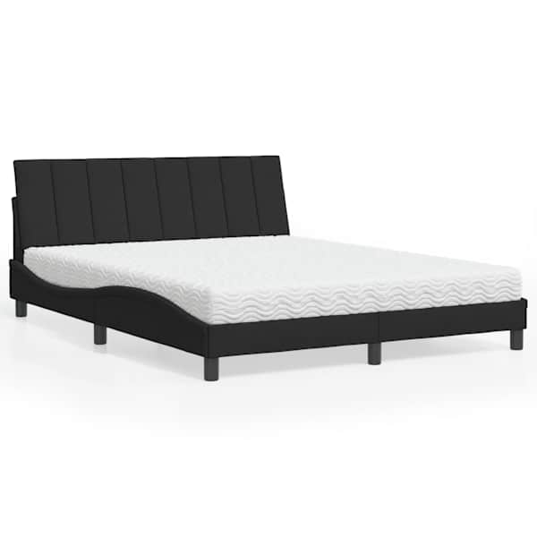 Voodiraam koos poroloonmadratsiga, must, 160 × 200 cm, samet — mudel 3208606
