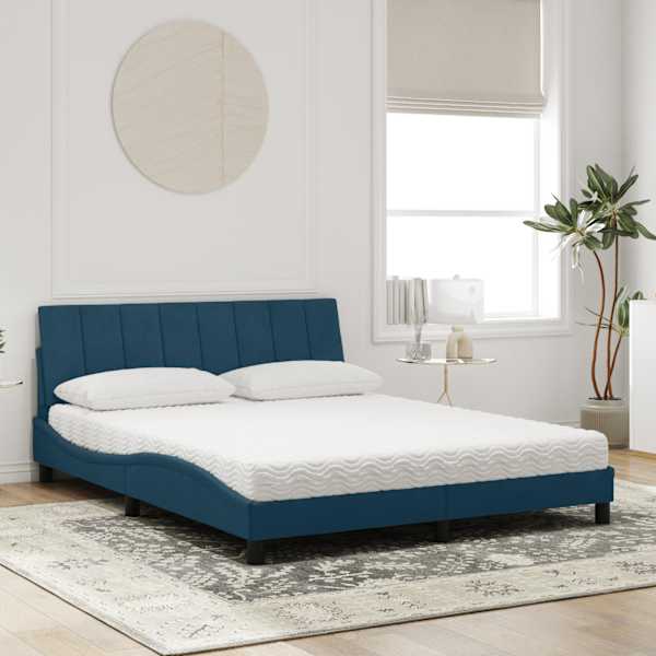 Voodiraam koos poroloonmadratsiga, sinine, 160 × 200 cm, samet — mudel 3208608