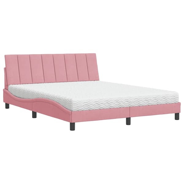 Voodiraam koos poroloonmadratsiga, roosa, 160 × 200 cm, samet — mudel 3208609