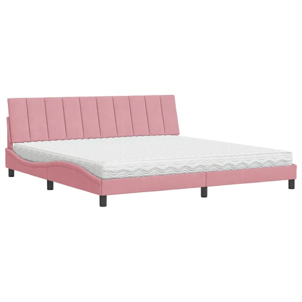 Voodiraam koos poroloonmadratsiga, roosa, 200 × 200 cm, samet — mudel 3208621