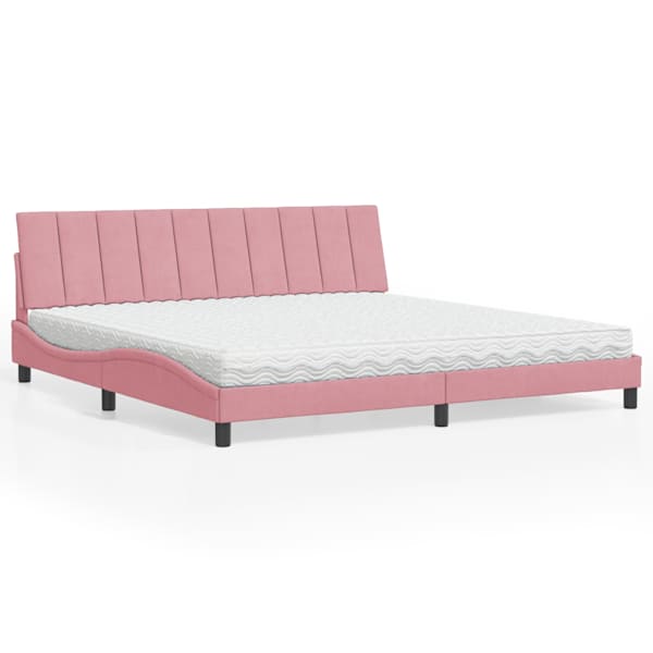 Voodiraam koos poroloonmadratsiga, roosa, 200 × 200 cm, samet — mudel 3208621