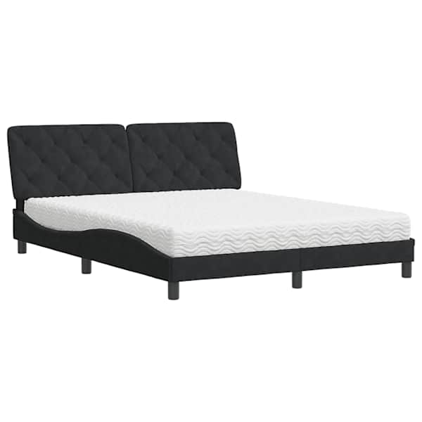 Voodiraam koos poroloonmadratsiga, must, 160 × 200 cm, samet — mudel 3208666