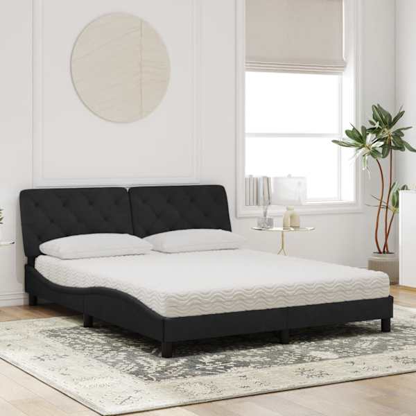 Voodiraam koos poroloonmadratsiga, must, 160 × 200 cm, samet — mudel 3208666