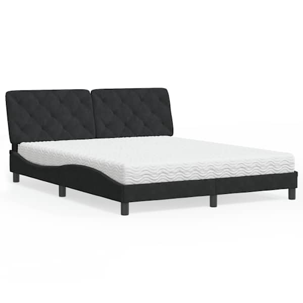 Voodiraam koos poroloonmadratsiga, must, 160 × 200 cm, samet — mudel 3208666