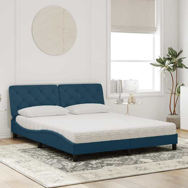 Voodiraam koos poroloonmadratsiga, sinine, 160 × 200 cm, samet — mudel 3208668