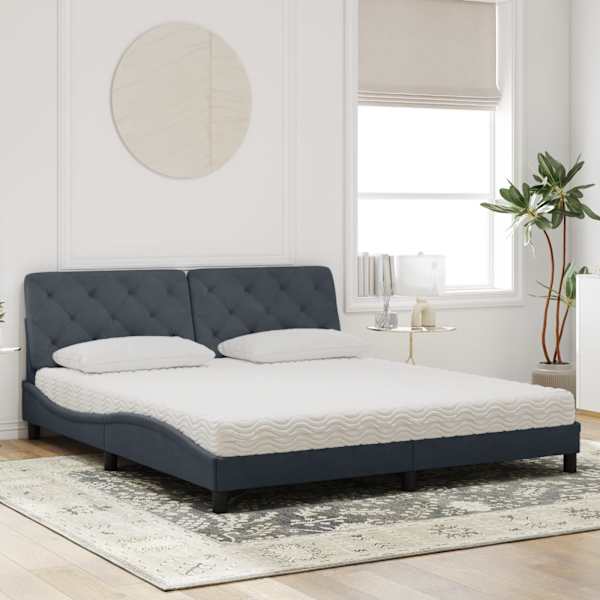 Voodiraam koos poroloonmadratsiga, tumehall, 180 × 200 cm, samet — mudel 3208671