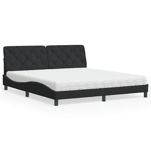Voodiraam koos poroloonmadratsiga, must, 180 × 200 cm, samet — mudel 3208672