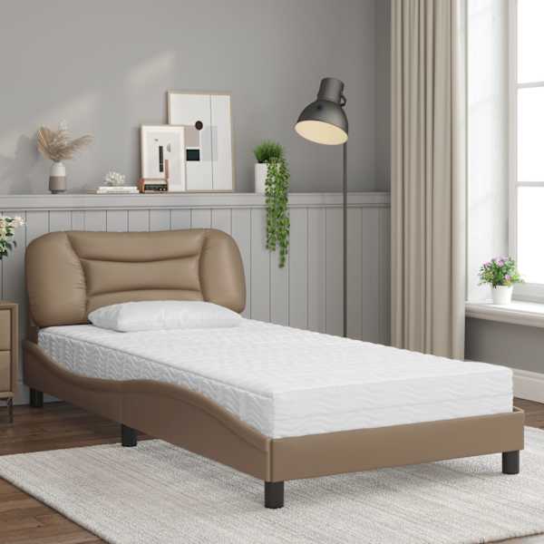 Voodiraam koos poroloonmadratsiga, cappuccino, 100 × 200 cm, kunstnahk — mudel 3208707