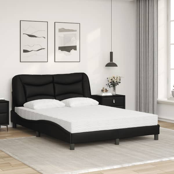 Voodiraam koos poroloonmadratsiga, must, 120 × 200 cm, kunstnahk — mudel 3208710