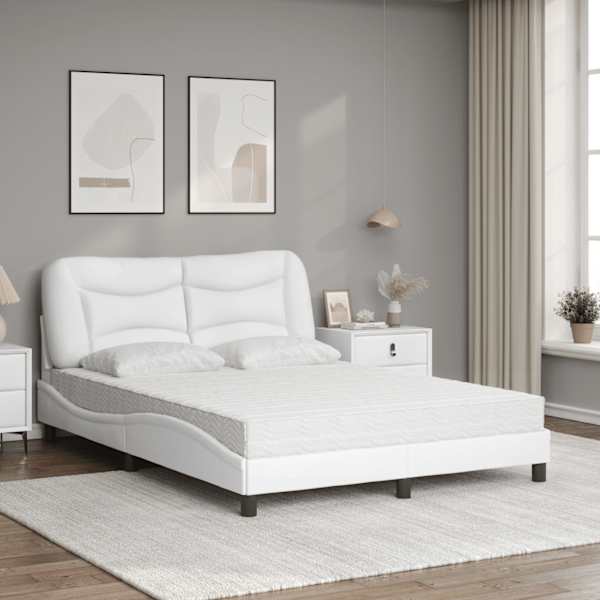 Voodiraam koos poroloonmadratsiga, valge, 120 × 200 cm, kunstnahk — mudel 3208711