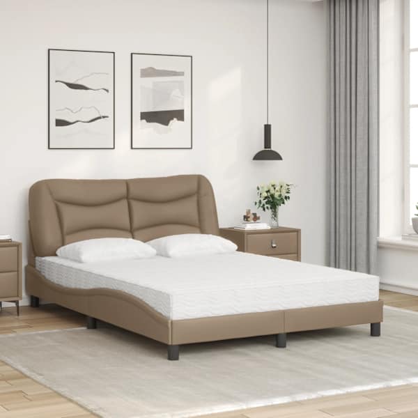 Voodiraam koos poroloonmadratsiga, cappuccino, 140 × 200 cm, kunstnahk — mudel 3208728