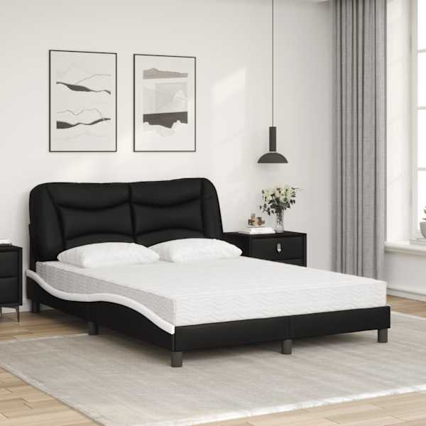 Voodiraam koos poroloonmadratsiga, must ja valge, 140 × 200 cm, kunstnahk — mudel 3208729