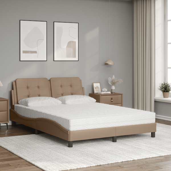 Voodiraam koos poroloonmadratsiga, cappuccino, 120 × 200 cm, kunstnahk — mudel 3208856